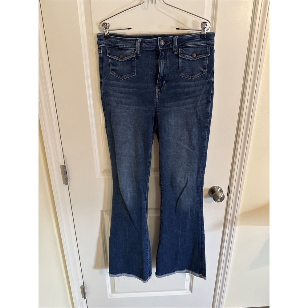 American Eagle Women's Blue Jeans Sz 10 Long Super High-rise Flare Next Level
